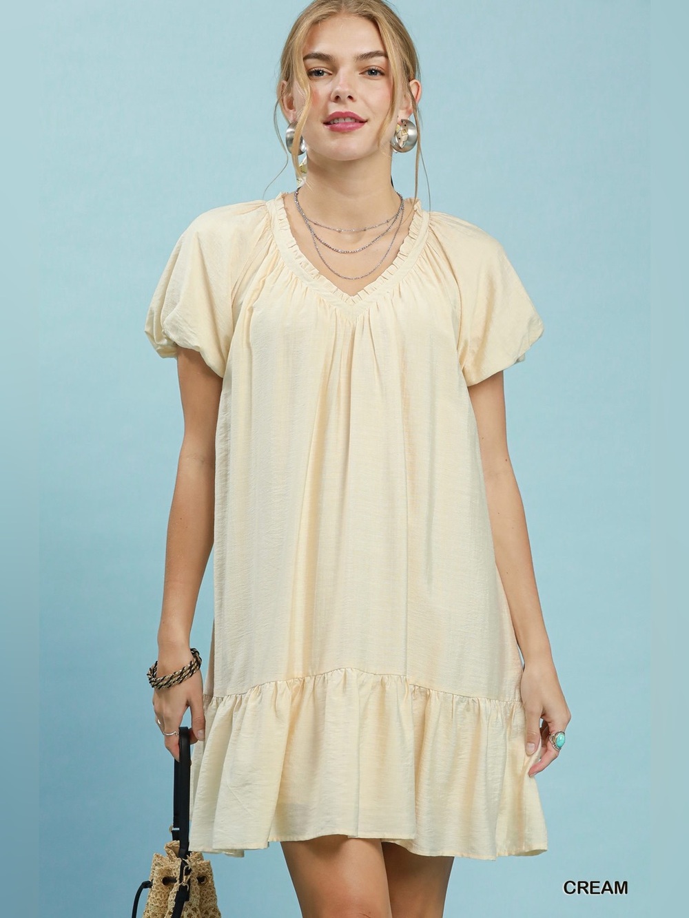 Umgee Ruffle Hem Shift Mini Dress - Picture 1 of 6